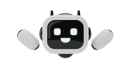 Friendly robot with screen face offers a helping hand and positive vibe