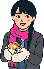 Cheerful Illustration of Young Woman Holding Warm Beverage Drink Illustration