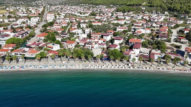 Aerial View of Oren Coastline and Marina in Milas, Turkey