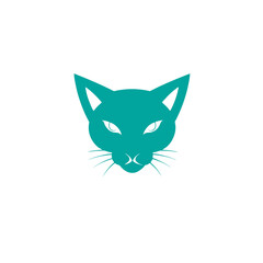 Teal cat head with pointed ears and whiskers, facing forward on a white background.