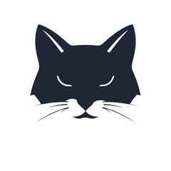 A stylized, minimalist illustration featuring a dark cat face with closed eyes.