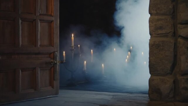 AI-generated Victorian dining room with floating plates and clattering silverware, ghostly scene, 4K