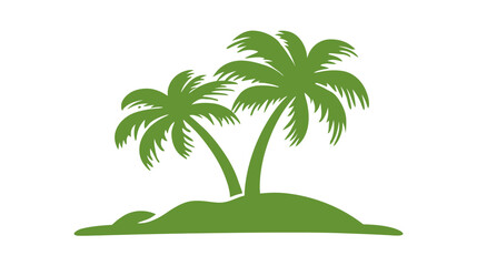 Green silhouette of two palm trees on a small island, white background