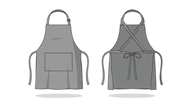 Sleek gray apron vector mockup showcasing front and back details for culinary or crafting projects demonstration tool