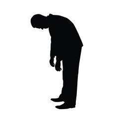 Man Silhouette Bowing Deeply. Isolated Vector of a Depressed, Exhausted, Defeated, or Respectful Person