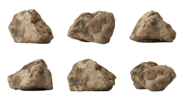 Six rocks on a transparent background for 3D rendering and games