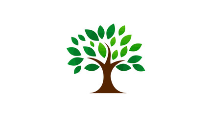 Simple brown tree with green leaves, stylized against white