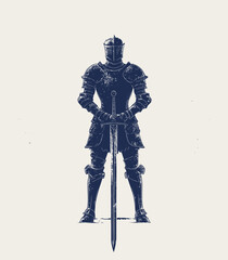 Picture of a medieval knight wearing a full set of armor, ideal for use in historical and fantasy settings