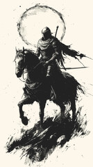 With confidence in her eyes and a sword at the ready, a young girl in heavy plate armor rides an armored horse into battle, as seen in a 2D illustration