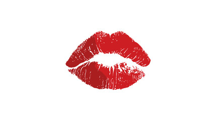 Red lipstick kiss imprint on a white background
