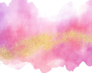 Obraz premium Pastel pink watercolor paint brush glitter gold for wedding elements or card templates for greetings or invitations on valentines Day backgroundColorful hand painted texture