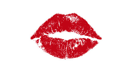 Red lipstick kiss imprint on white