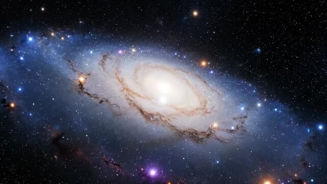 Andromeda galaxy amidst a starfield in the dark cosmic space.