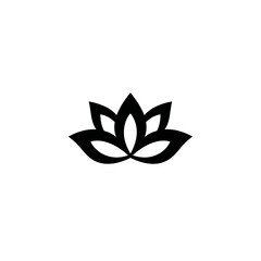 Simple black lotus flower symbol isolated on white background