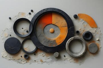Textured Circular Relics in Abstract Composition
