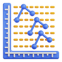 3D Blue Data Visualization Graph With Orange Dots On A Transparent Background Abstract Business Growth Concept