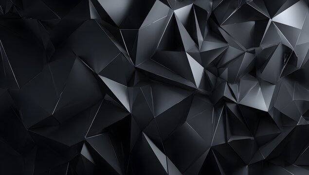 Abstract geometric pattern with sharp edges and faceted surfaces creating a dark textured and visually complex abstract composition with dramatic lighting