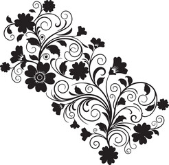 Black floral vine with swirling tendrils and small flowers on a white background flourish decorative also transparent background