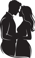 Silhouette of a Couple Embracing with Foreheads Touching on a White Background love romance also transparent background