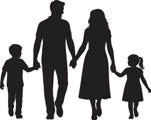 Silhouette of a Family Walking Hand-in- Hand on a White Background parents children also transparent background