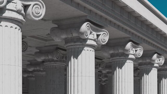 Classical Greek or Roman columns. Ideal for backgrounds related to law, government, finance, banking, or education. Ultra HD 4K 3840x2160 Loopable 4K animation.
