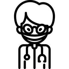 Simple Icon of a Smiling Doctor Wearing Glasses and Stethoscope Against a Transparent Background