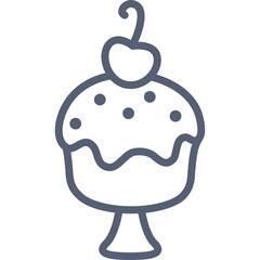 Simple Hand Drawn Outline Of A Cupcake With Frosting And Cherry On Top On A Transparent Background