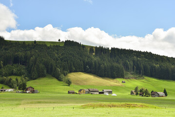 Alpine Mountain Landscape with Traditional Homes in Appenzellerland Region, Switzerland