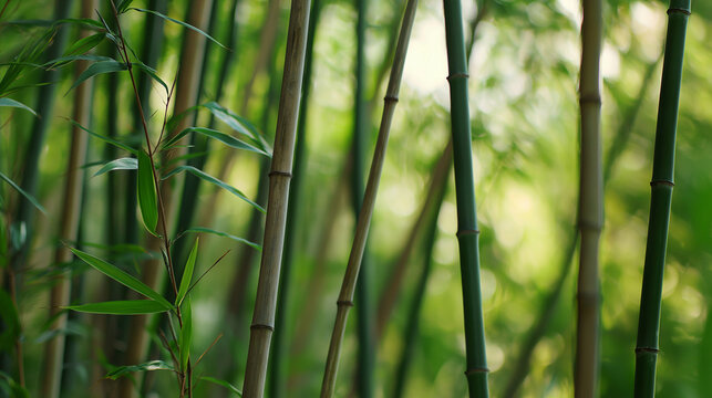clacking. Bamboo stalks swaying and clacking in forest breeze with filtered daylight and motion blur. gardening catalogs, home-decor guides, designed for home decor and floral branding.