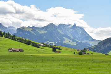Alpine Mountain Landscape with Traditional Homes in Appenzellerland Region, Switzerland