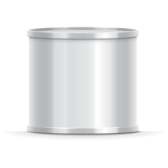 Silver Metal Cylindrical Can with Reflective Surface Isolated on White Background Subtle Shadows Indicate Depth and Dimension Clean Modern Design for Product Placement or Graphic Element