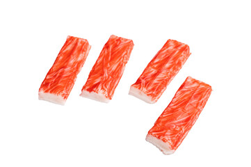 Crab meat stick isolated on the white background. top view