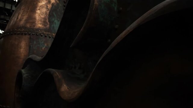 Abstract industrial metal structure with weathered copper patina