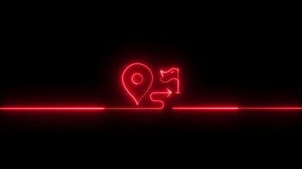 glowing neon flag icon symbolizing achievement, milestones, and goals. milestones icon animation on black background location with flag icon . road map with flag animation. neon business plan, 