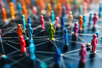 Colorful representation of a social web with connected figures illustrating community networks