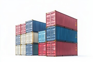 Stacked shipping containers in various colors at a shipping yard