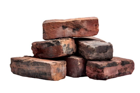 Rustic red brick pile with rough textures for construction and design