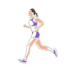 Running woman, isolated flat design vector illustration. Athletics clip art
