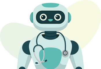 Friendly robot doctor wearing a stethoscope ready to provide medical assistance