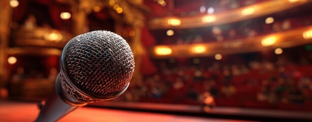 The microphone on stage ready for a live performance in a theater