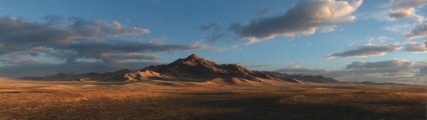 Naklejka premium Majestic mountain landscape desert horizon hdr panorama golden hour wide view