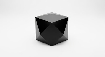 Black Icosahedron on White Background.