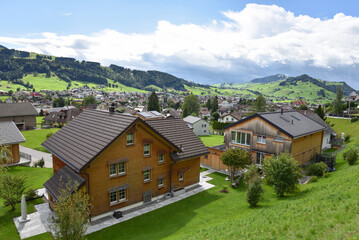 Alpine Mountain Landscape with Traditional Homes in Appenzellerland Region, Switzerland