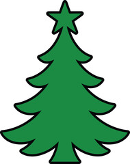 Illustration of a green christmas tree with a star on top
