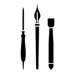 Calligraphy Tools Set in Black Silhouette for Art Blogs, Creative Websites, Design Tutorials, Educational Materials, and Social Media Art Content