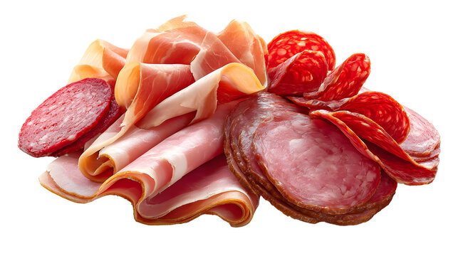 Assorted sliced deli meats including prosciutto and salami for gourmet platters