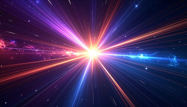 Vibrant burst of light emanating from center, radiating in dynamic, cosmic rays across the void