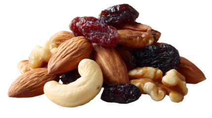 Assorted nuts and dried fruits arrangement for healthy snacking and culinary use