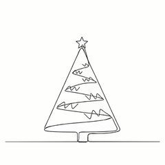 Christmas Tree Simple Continuous Line Art Black and White Festive Design
