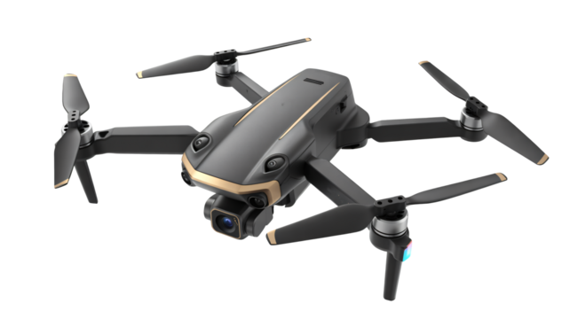 Sleek modern drone with advanced camera captures breathtaking aerial views